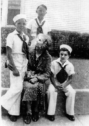 Future Aviator. front: Lou Ives, age 9 (left), Grandmother Ives (center), and Richard Ives, age 7. back: Bill Putman, neighborhood friend