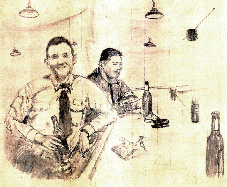 Bob Hensley and Lou Ives drawing by Lou Ives – age 19  ACRAC   NAAS Saufley Field  Pensacola, Florida  1947