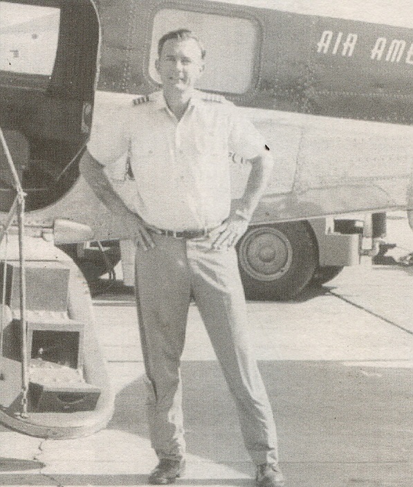 Frank Bonansinga with “Night Drop Blue Goose” B-26 after mission over Laos – 1970s