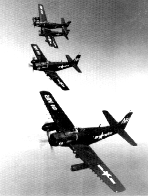 A formation of VC-33 AD Skyraiders on the prowl, 1951. Photo courtesy CAPT Gerald Canaan.