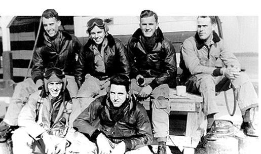 Flight “George”    top row (left to right): Rex “Cod” Rowell, Wolf (ENS), George Loesch, and Harry “Honest Joe Dog” Williamson    bottom row: 		Jim “Major” Pilgreen and Jay Proctor