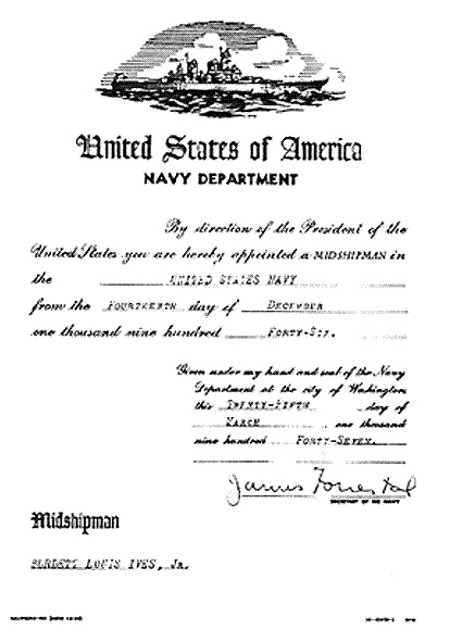 Lou Ives - designated Flying Midshipman    (“note the battleboat  - no aircraft evident”)        14 December 1946