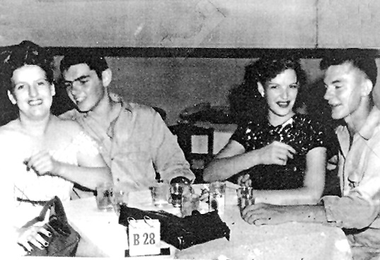Lou Ives (left), Johnny Lindgren, and unidentified dates    Ottumwa, Iowa    1947