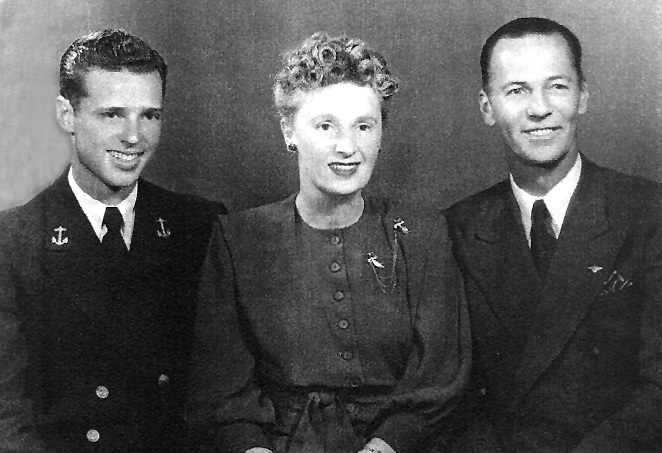 Gene Tissot and his parents, Ernie, and Beulah Tissot    Age 20    just before getting wings              December 1947