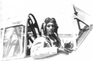 Fred Blechman in front seat of an SNJ during flight training Pensacola, Florida early 1950