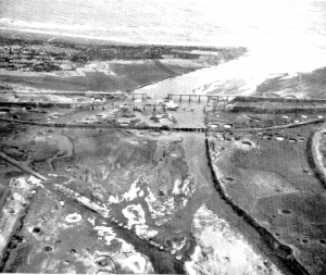 Results of numerous USS Bon Homme Richard air group strikes on bridges near Sinko-Ri, December 1952.U. S. Navy photo.