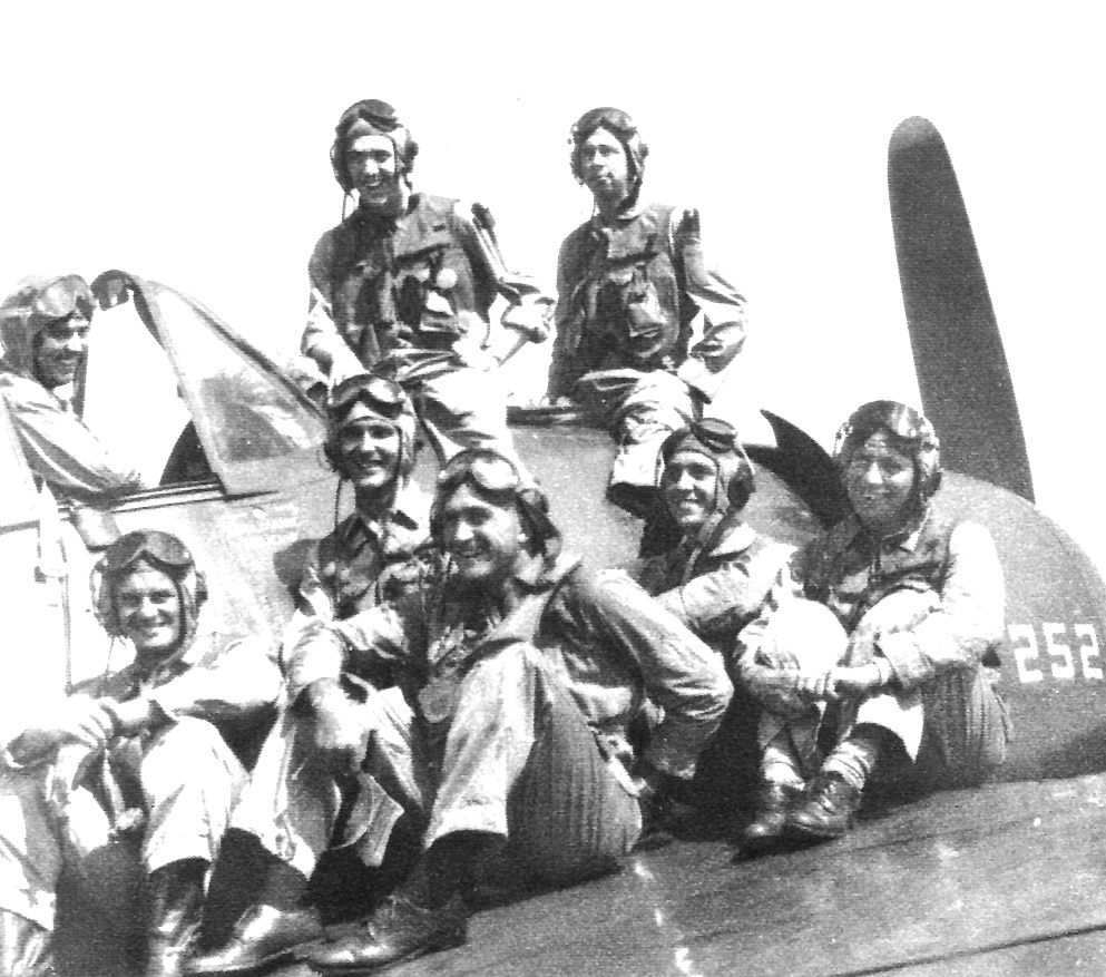 Advanced flight training in F6F Hellcats just before carrier training   and Naval Aviator designations.    NAS Jacksonville, Florida          top row (left to right):   LT Hal Avants (instructor), Mid’n Robert S. Hamilton, Mid’n Leo Franz    middle row (left to right):   Mid’n William Quarg, Mid’n Hal Marr, Mid’n Robert Horton    bottom row (left to right):	  LTjg Lee Zeni and LTjg Dave Barksdale      1948