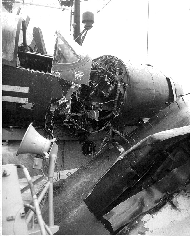 VF-32 - Crash of F4U-4    Pilot   ENS G. J. Mischke - VF-32 aboard USS Cabot (CVL-28)      (photograph from Bill Koenig)    October 23, 1952    (#5)