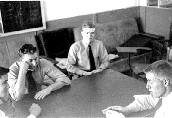 left to right: 	Ralph Tvede, Gordon Strickland, Bob Aumack, and   		Robert Ceremsak    NAAS Cabaniss Field, Corpus Christi    1950