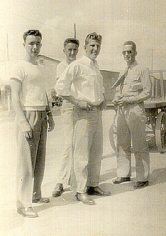 Pat O’Neil, Norm Zimmerman, and Dick Kaufman   being met by Marine Sgt from the base in Pensacola