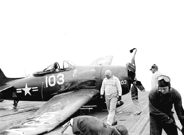 F8F gear collapse aboard USS Valley Forge (CV-45)