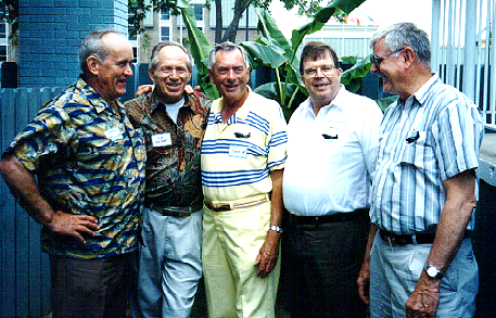 left to right: Jurgen “Jerry” Miller, Alexander B. “A. B.” Wilson, Art Barrie,  Bob “Pee Wee” Hancock, and Waldo Born
