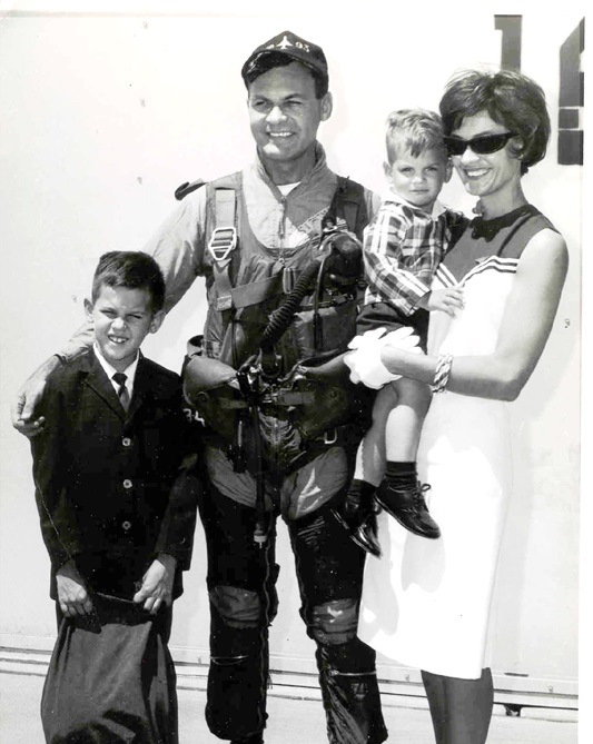 the Sizemores      Bill, Gene, Robert (in Hellen’s arms), and Hellen  just returned from Vietnam    NAS Lemoore, California    June 1966