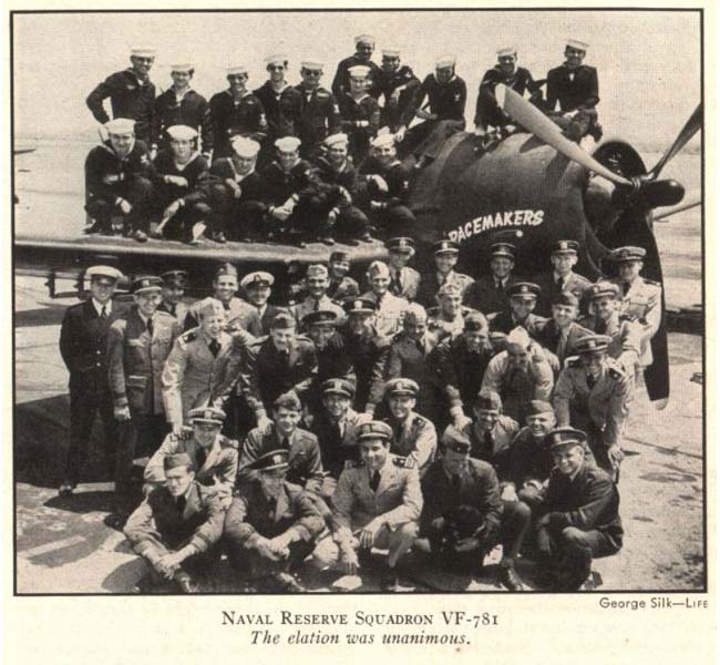 Men of VF781 posed in front of a xxx. Taken on xxx by George Silk to marke their re-enlistment.