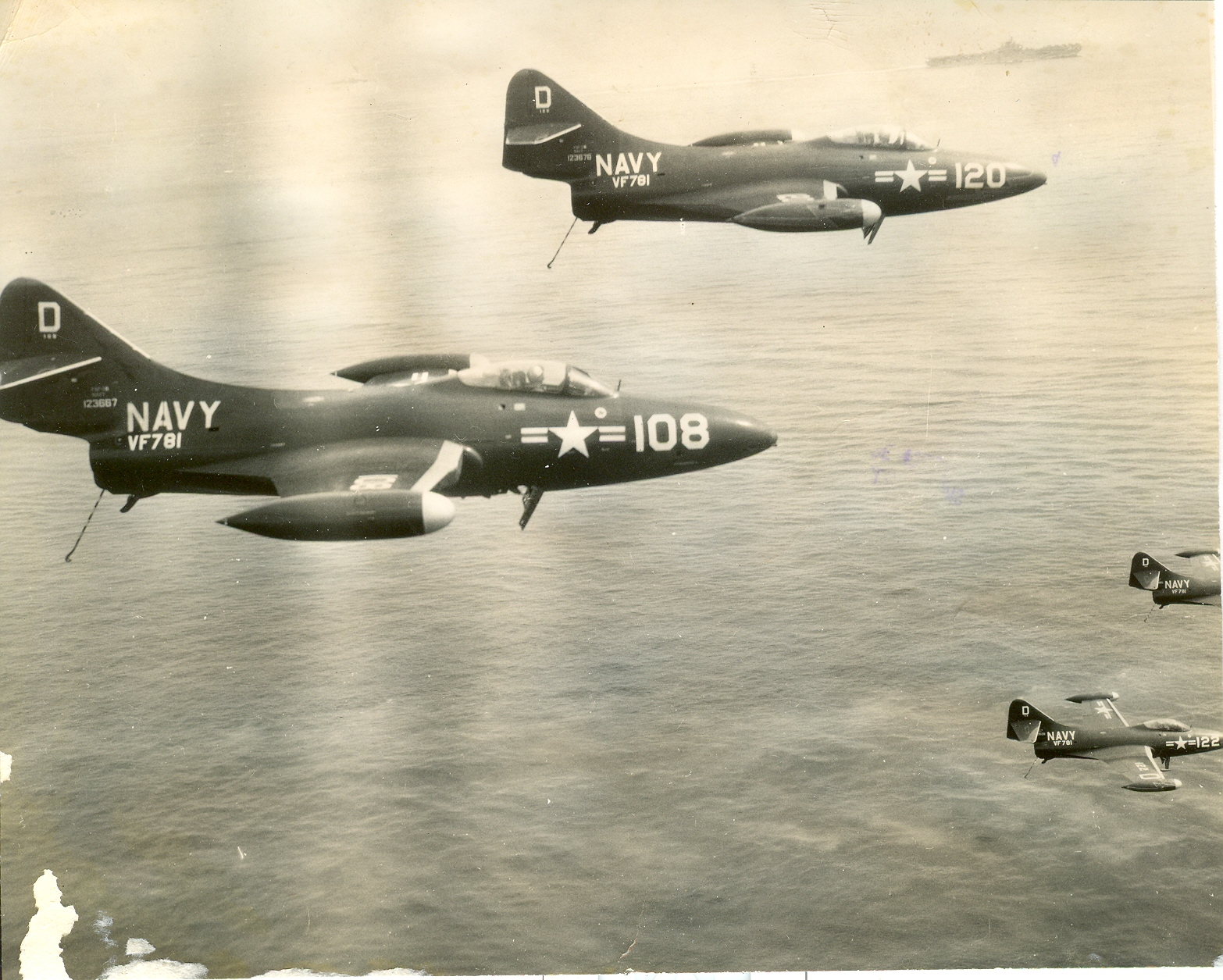 VF-781 F9Fs return to Bon Homme from North Korean recco - 1951