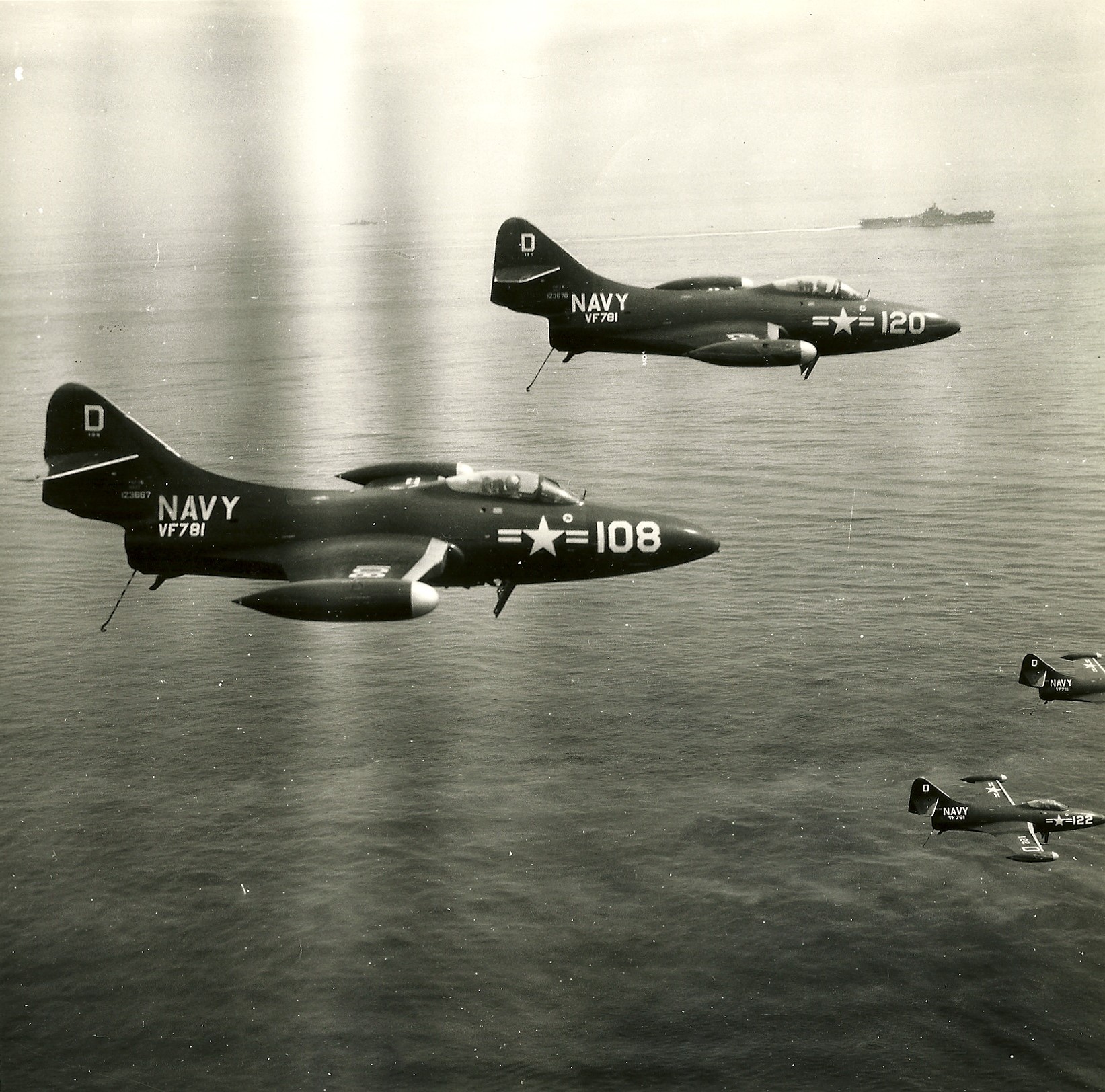 VF-781 Tailhooks down - F9F-2s return from recco. 1951.