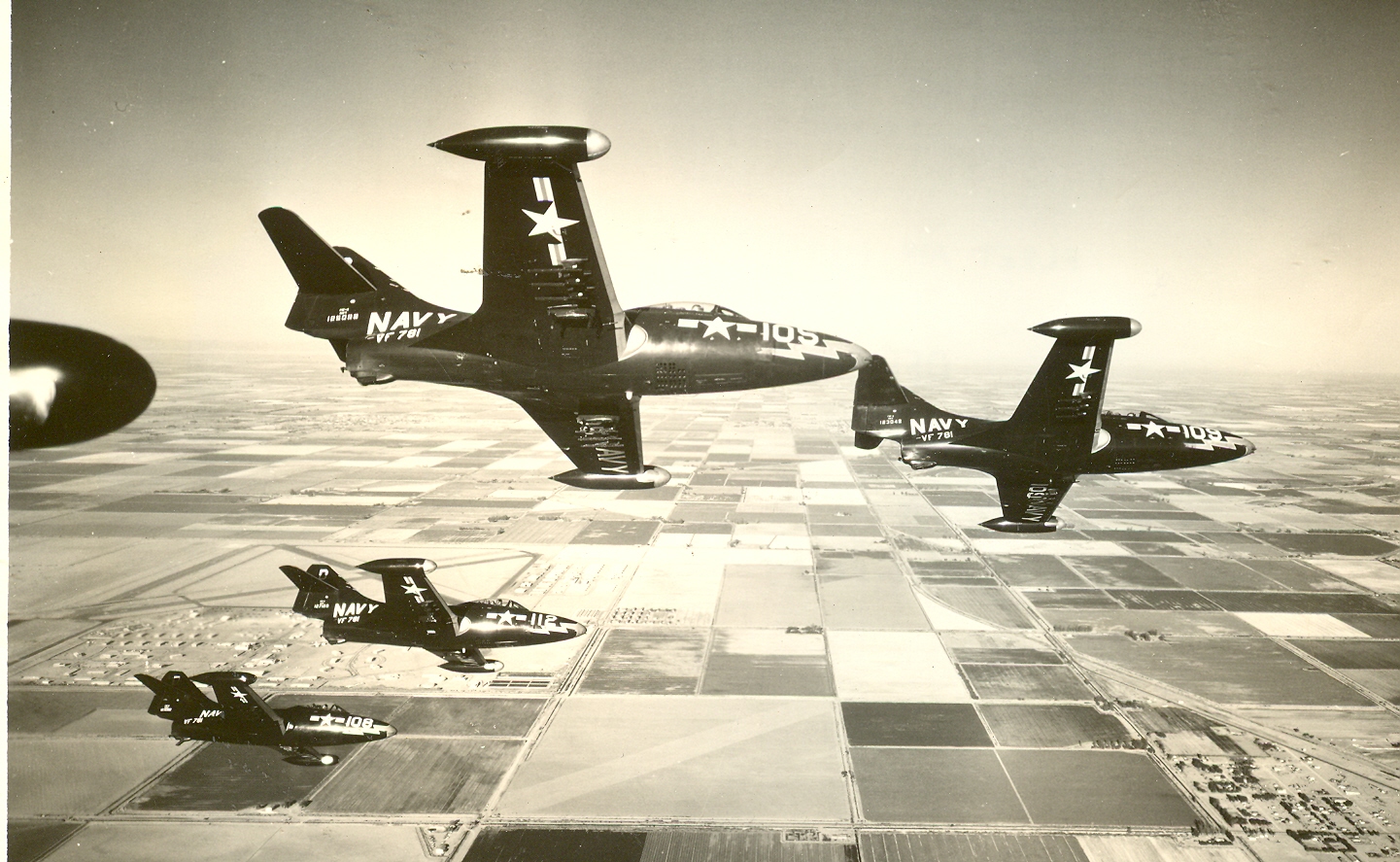 VF-781's F9F-2Bs over El Centro, CA, U.S. Navy photo 8-28-52 (North is left)